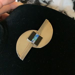 Beautiful Vintage Great Falls Metal Works Sterling Silver Onyx & Opal Brooch/Pin